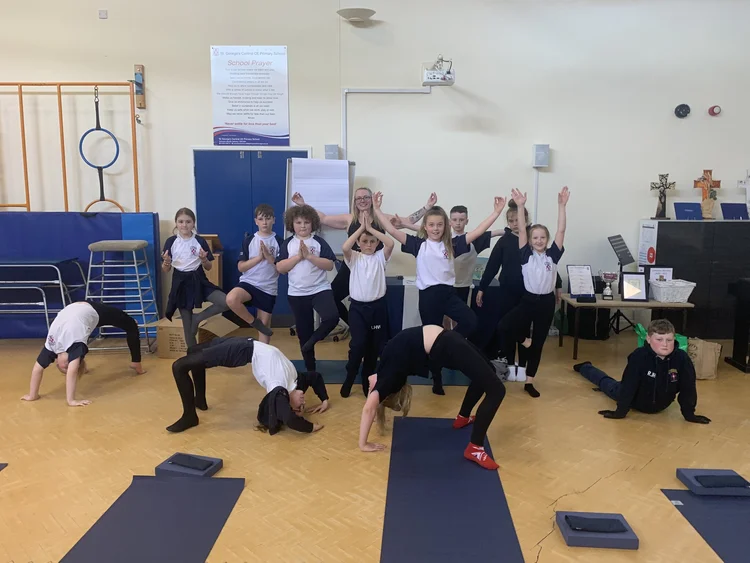 School yoga session supporting children’s wellbeing and focus in Wigan